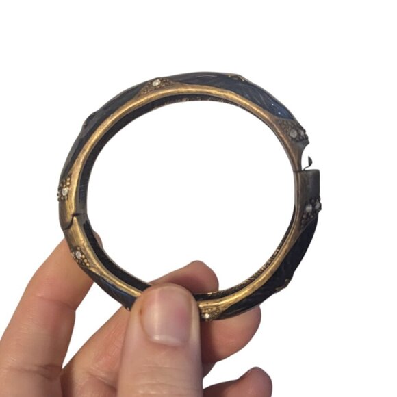 Vintage Enamel Metal Bangle Bracelet Hinged Boho Art Deco Victorian Stars - Picture 2 of 7